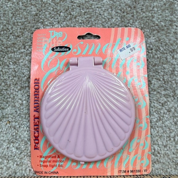 Rite Aid Other - Vintage Rite Aid Seashell Pocket Mirror Lavender Pink Dual Sided Compact